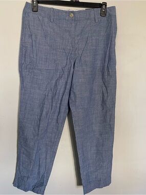 Talbots Ankle Pants Womens 10 Blue Chambray Perfect Crop Slim Straight Leg T10